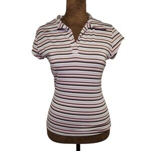 Vintage "579" Top Y2K Polo Stretchy Striped Size S Preppy Academia Purple Blue